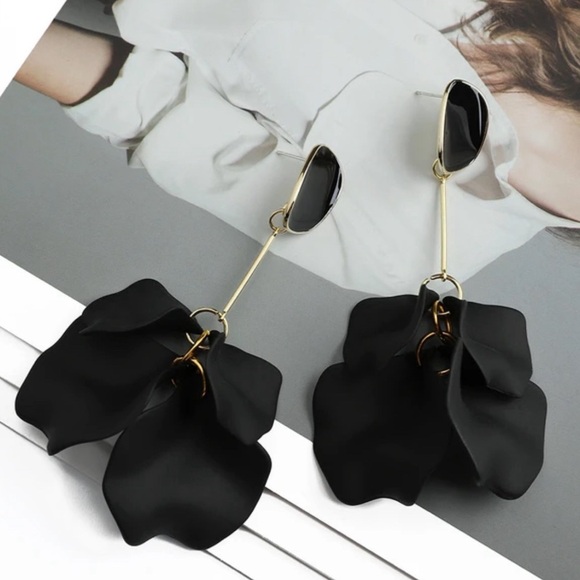 Black And Gold Petal Drop Earrings - Picture 6 of 10
